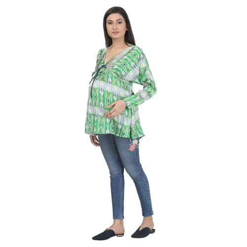 Green & White Abstract Print Maternity Tunic