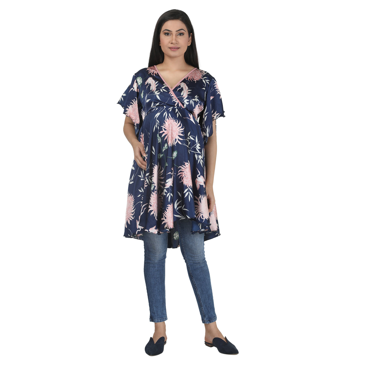 Navy Blue Floral Maternity Tunic