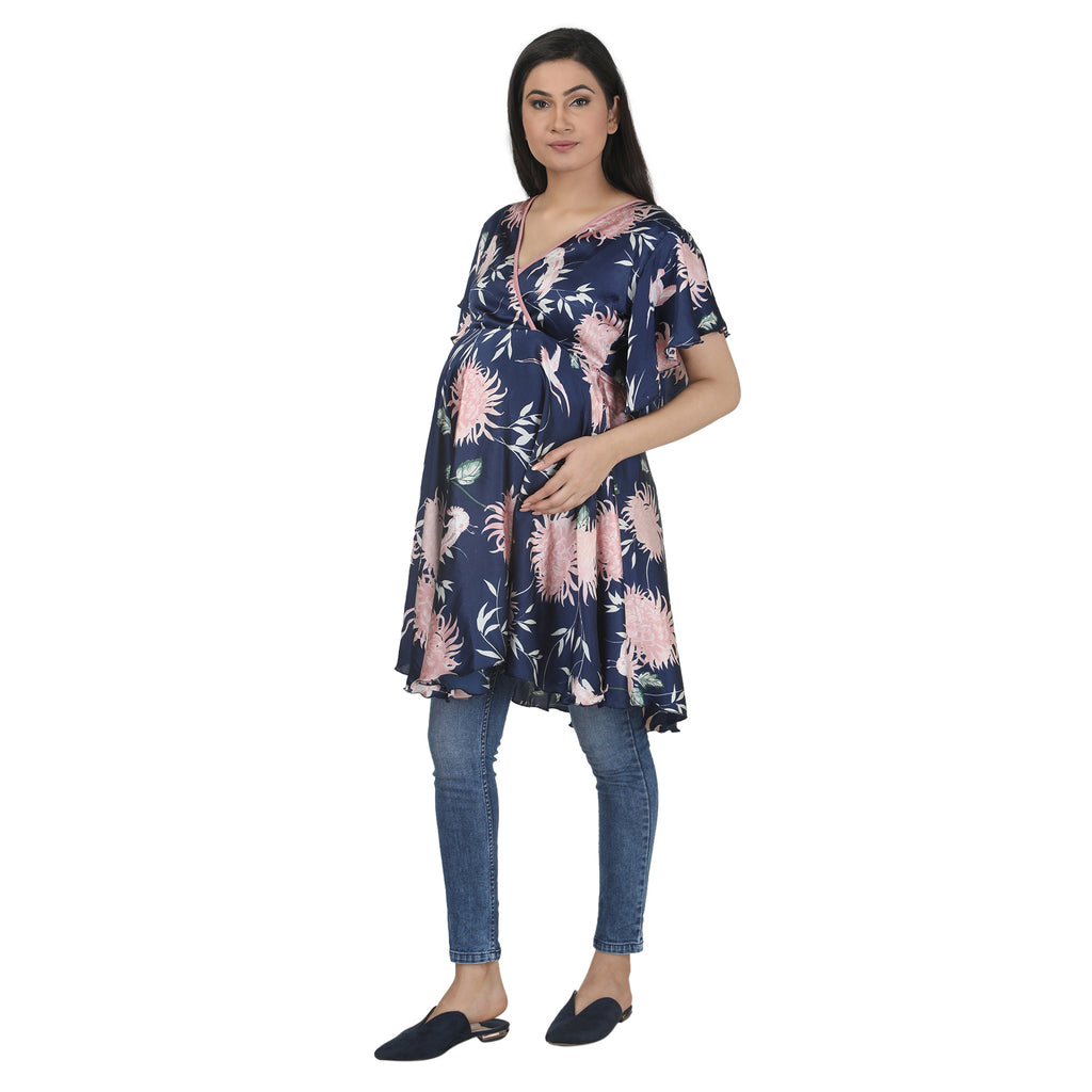 Navy Blue Floral Maternity Tunic