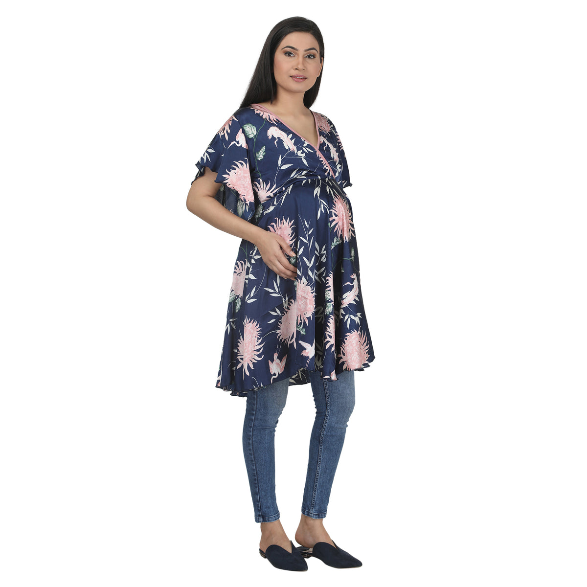 Navy Blue Floral Maternity Tunic