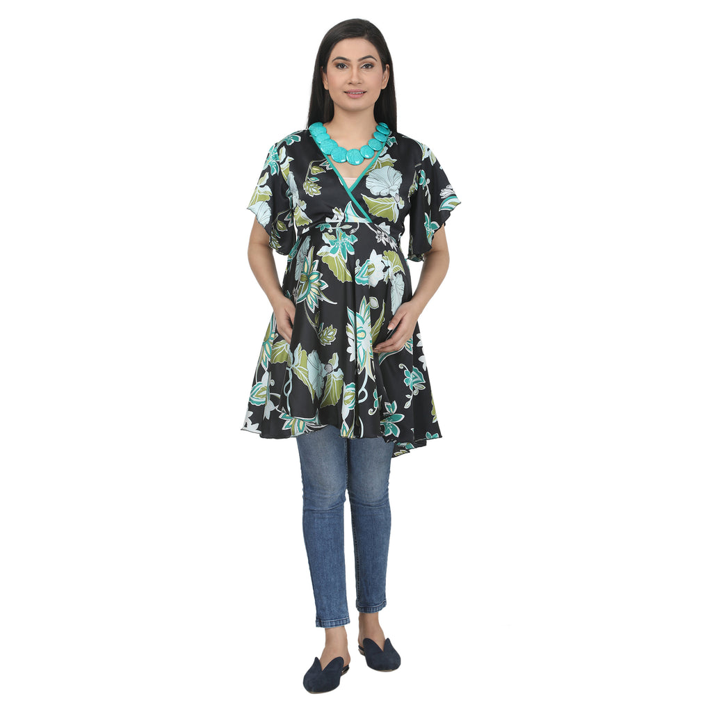Black Floral Printed Maternity Tunic