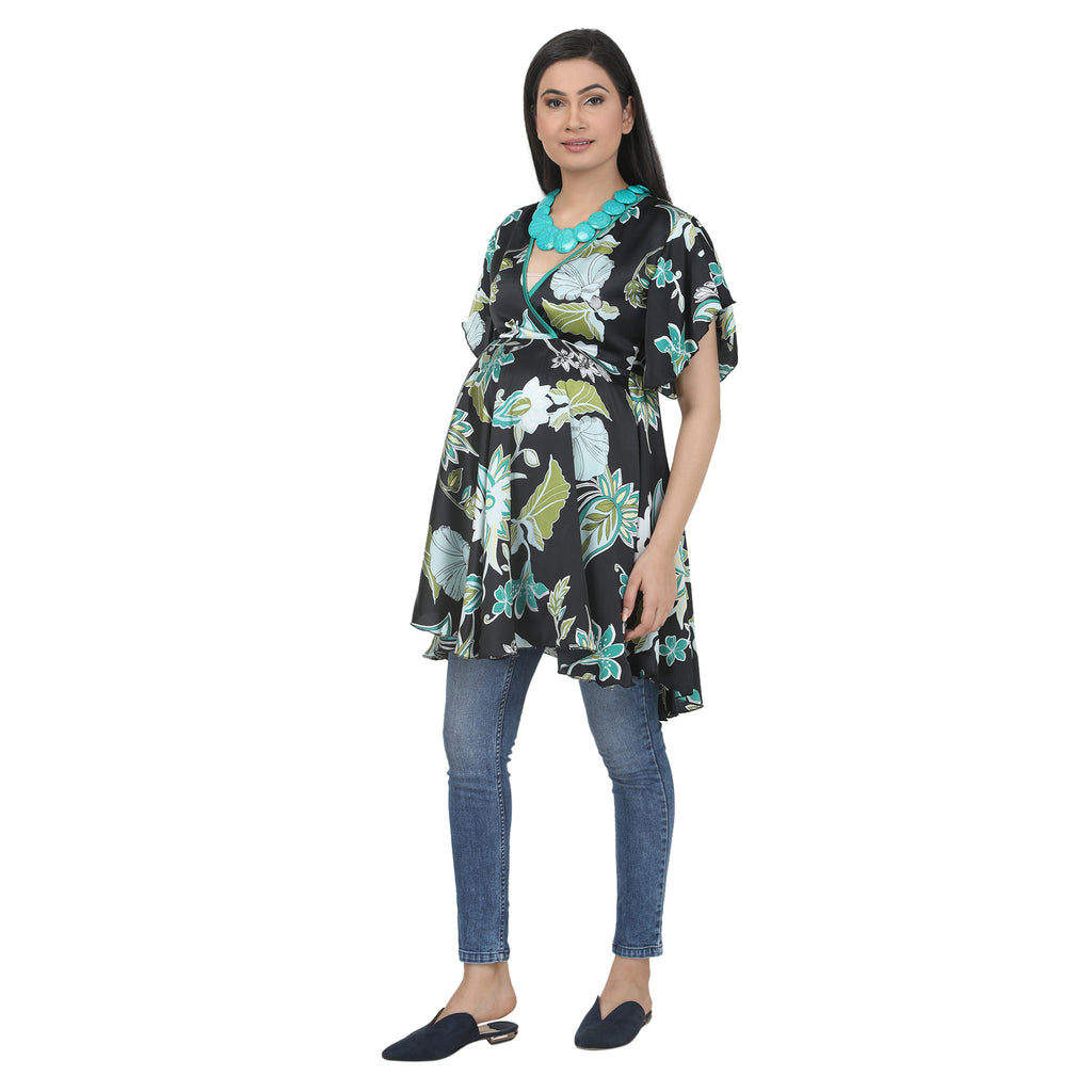 Black Floral Printed Maternity Tunic