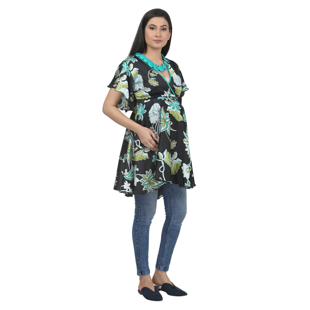 Black Floral Printed Maternity Tunic