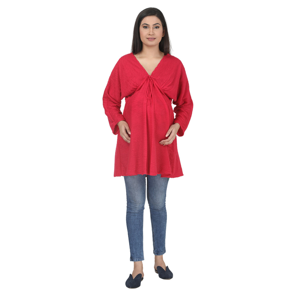 Tunic: Pink Textured Knot-Front Maternity Tunic