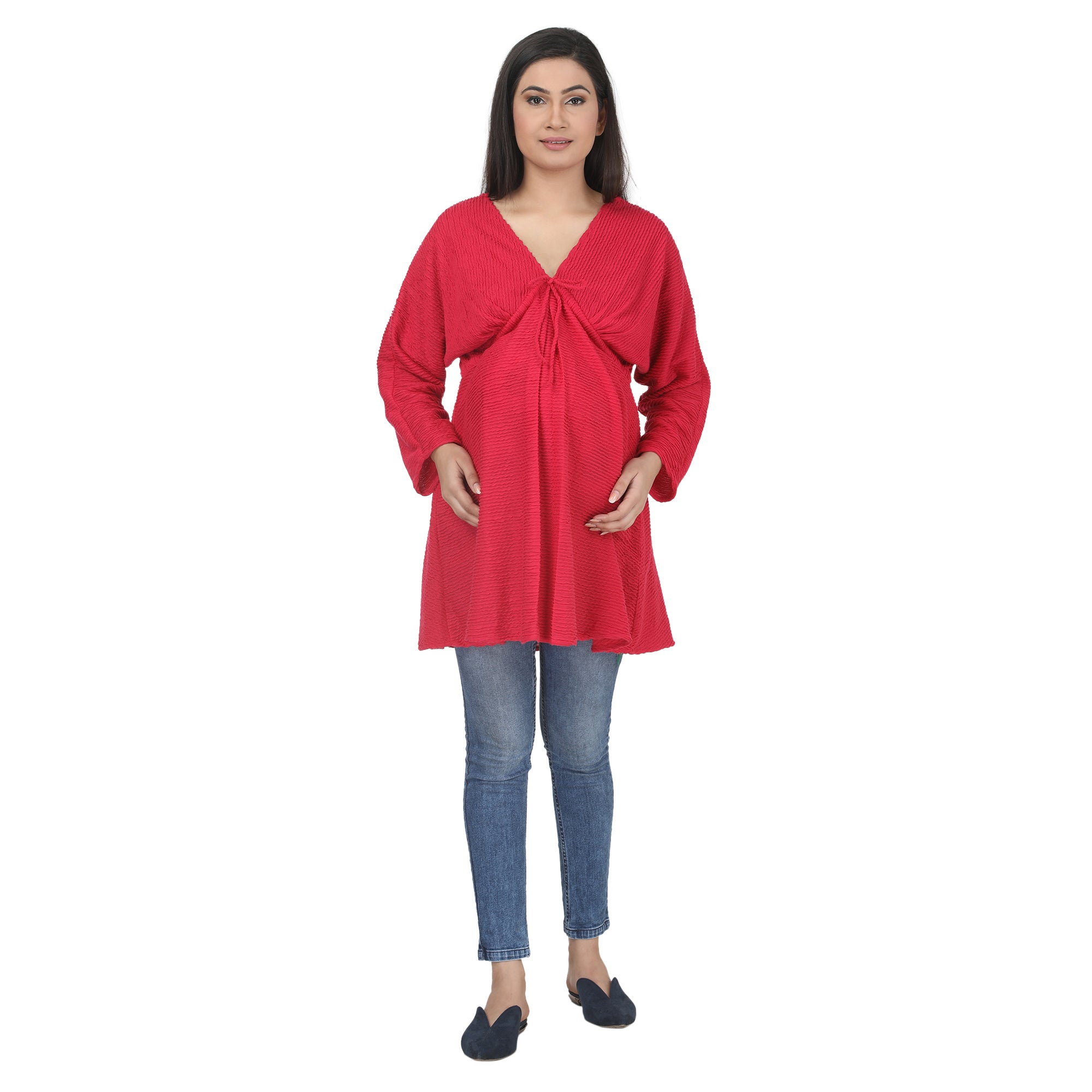 Tunic: Pink Textured Knot-Front Maternity Tunic