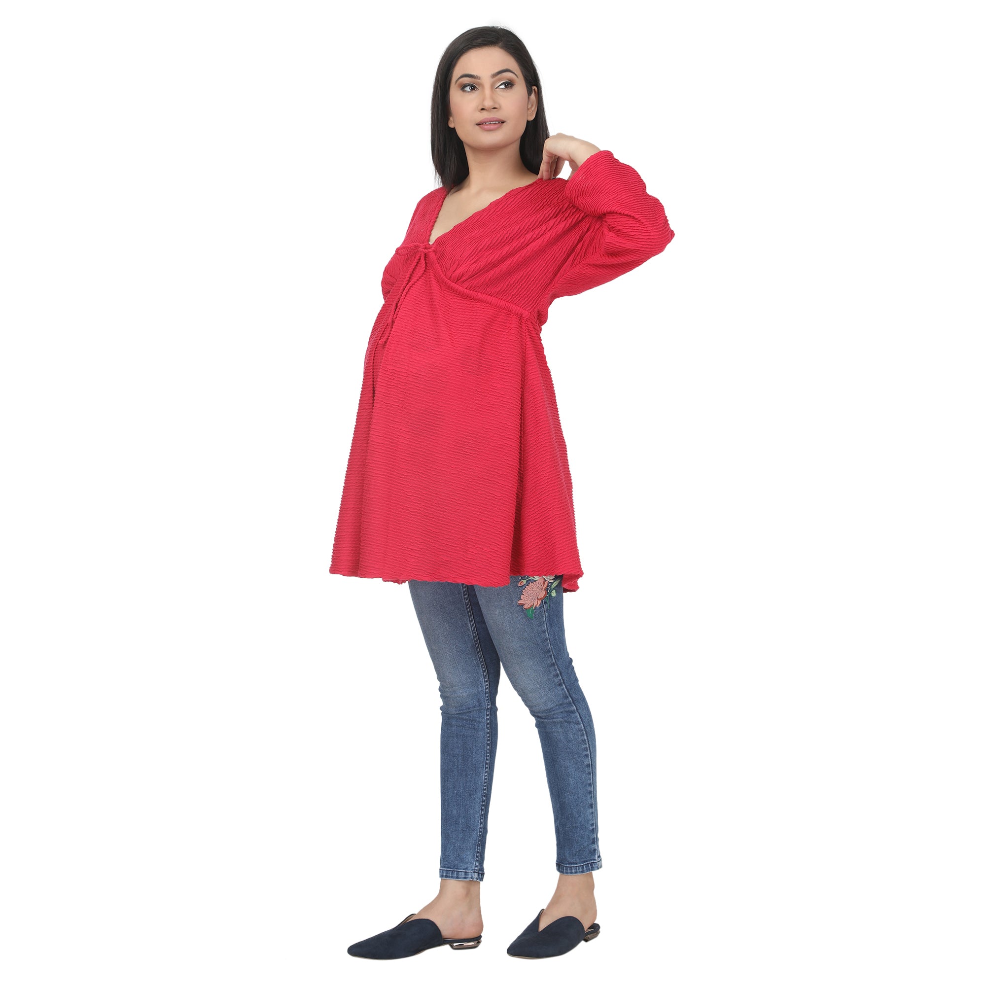 Tunic: Pink Textured Knot-Front Maternity Tunic
