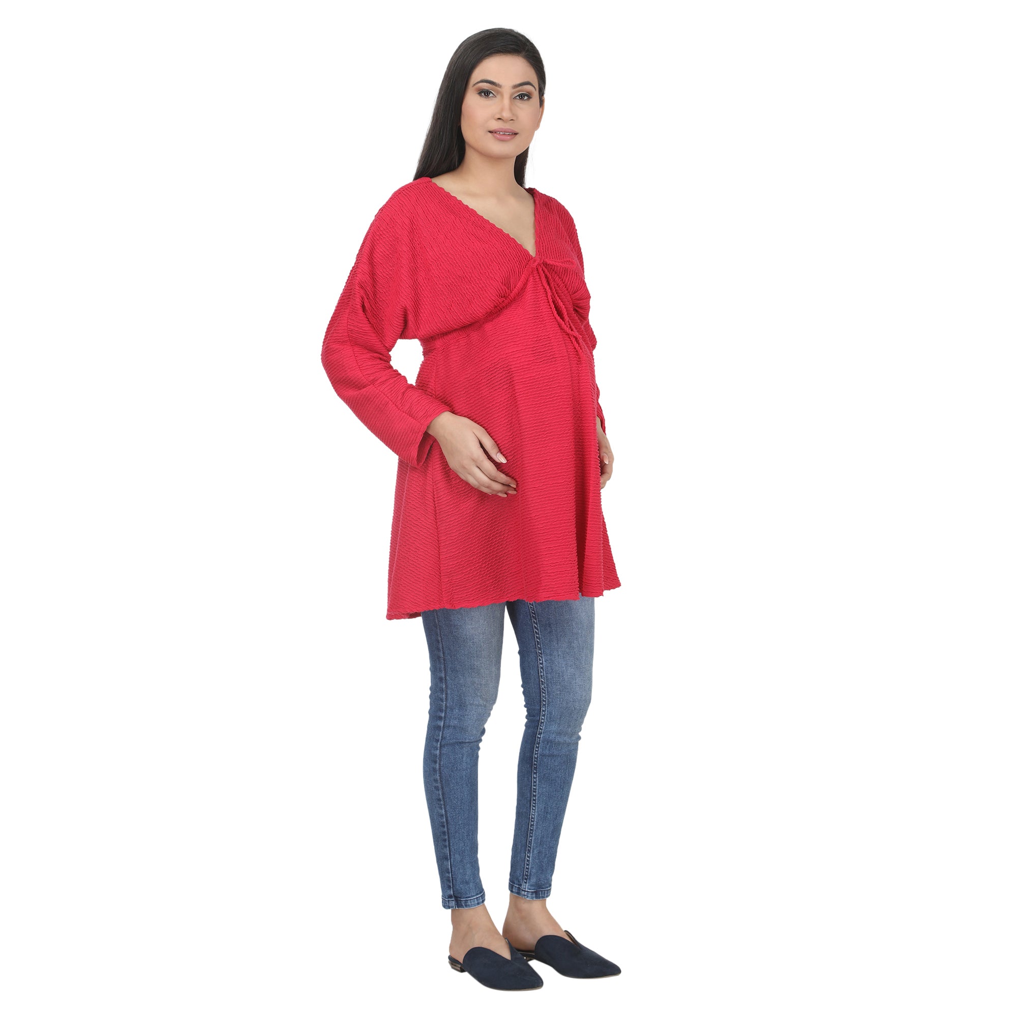 Tunic: Pink Textured Knot-Front Maternity Tunic