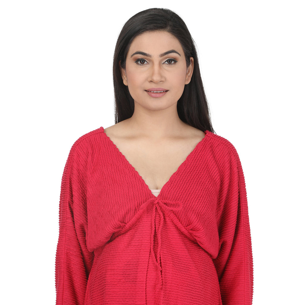 Tunic: Pink Textured Knot-Front Maternity Tunic