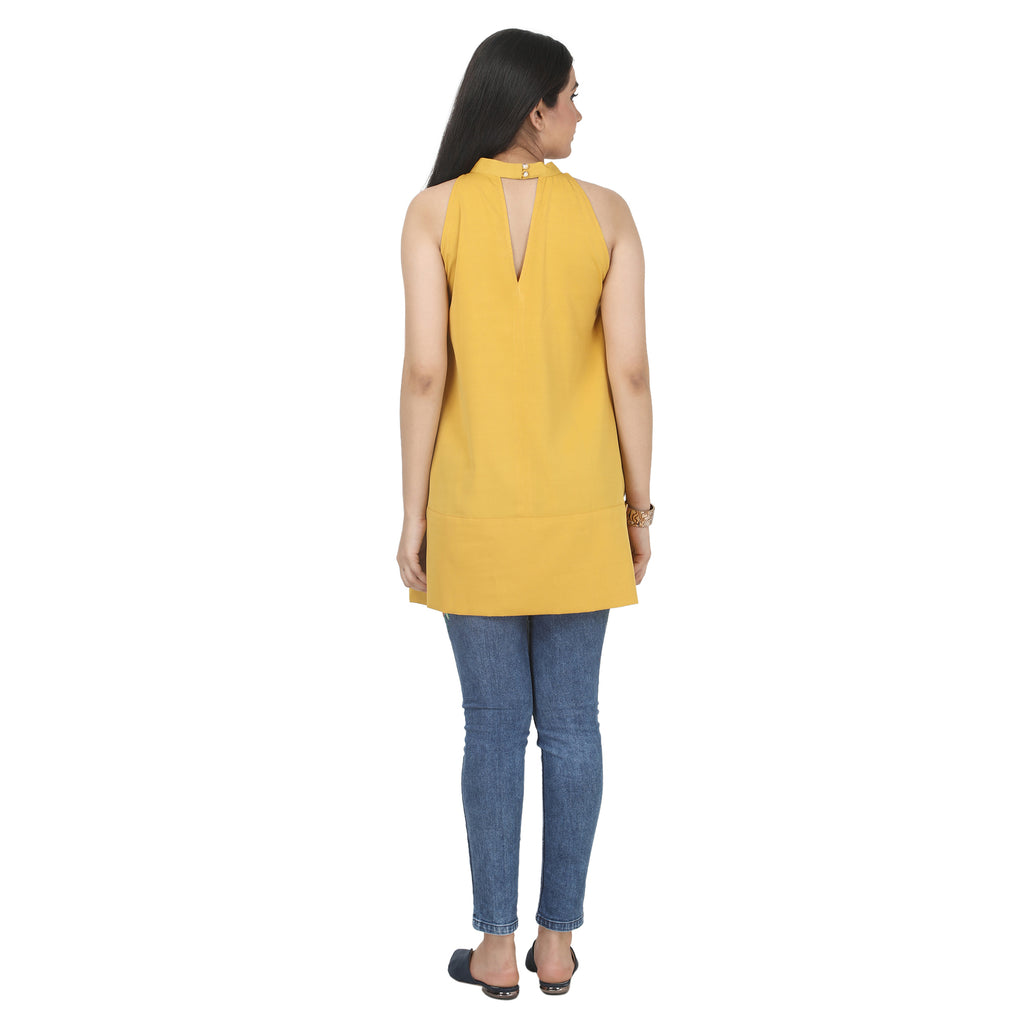 Tunic: Yellow Halter Neckline with Band Collar