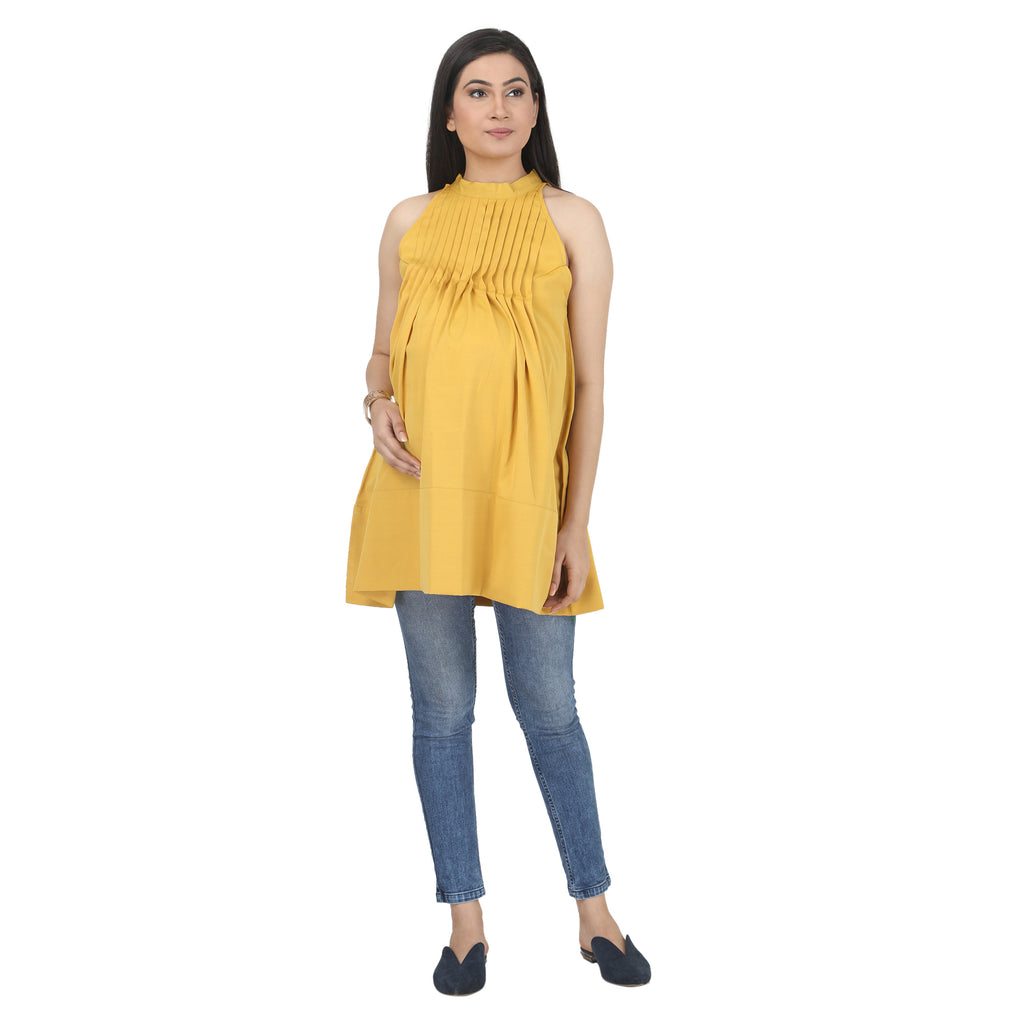 Tunic: Yellow Halter Neckline with Band Collar