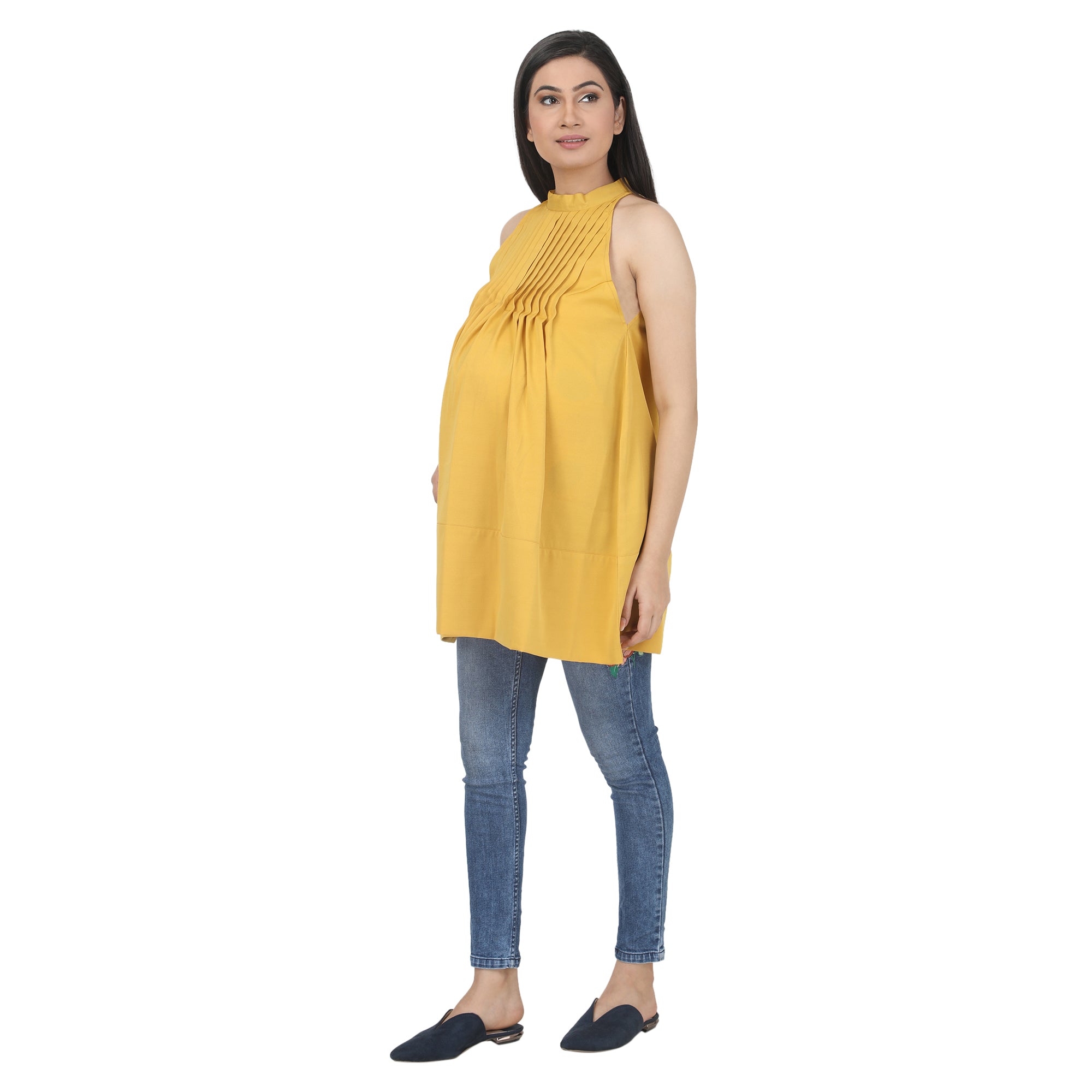Tunic: Yellow Halter Neckline with Band Collar