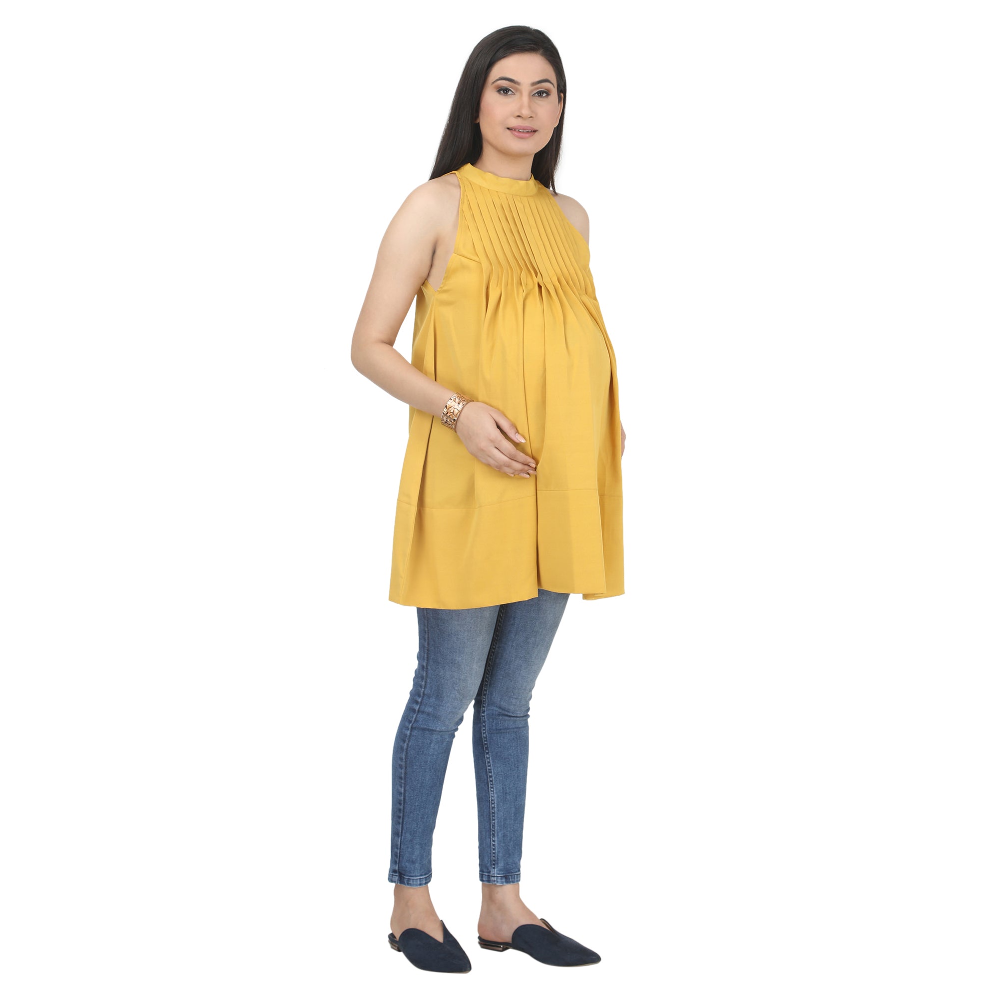 Tunic: Yellow Halter Neckline with Band Collar
