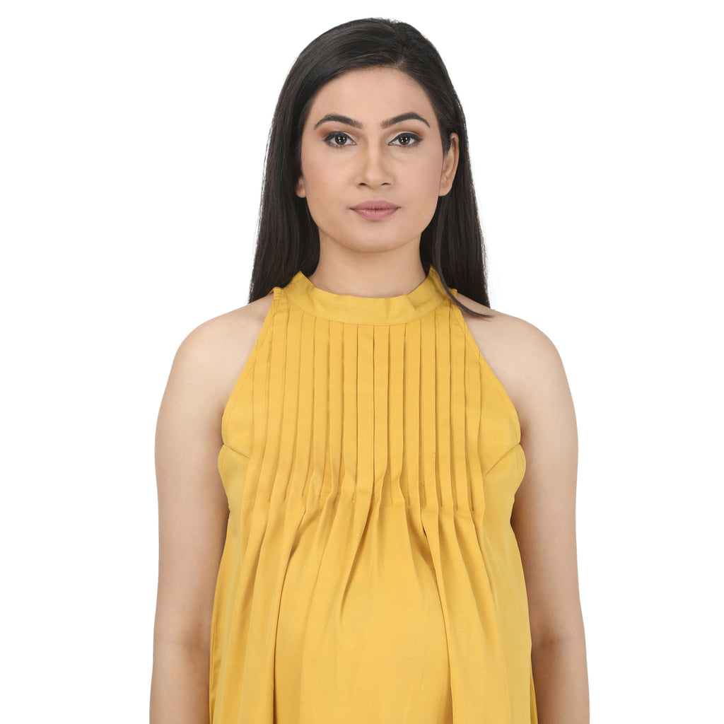 Tunic: Yellow Halter Neckline with Band Collar
