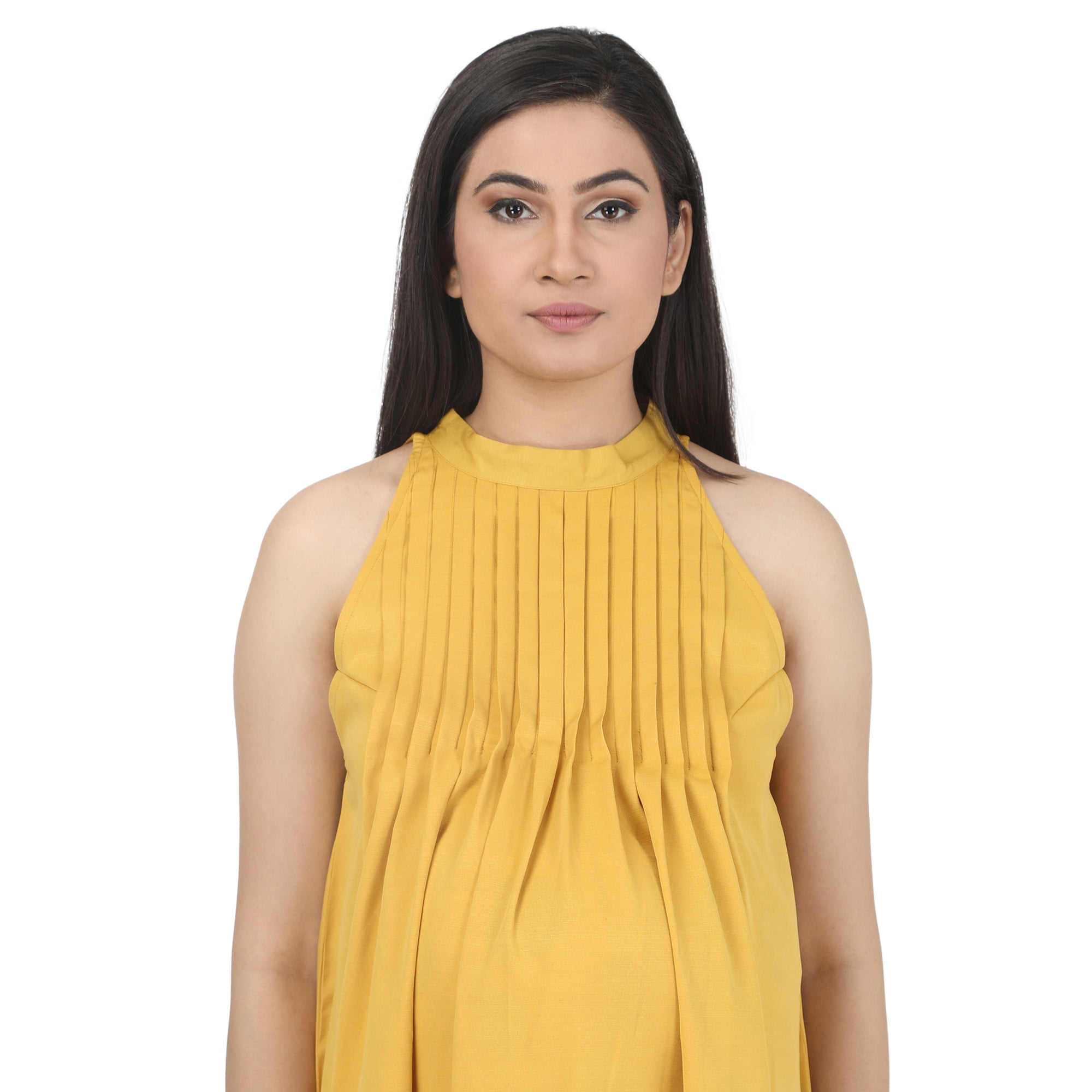 Tunic: Yellow Halter Neckline with Band Collar