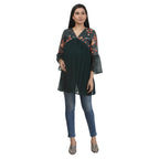Floral Pleated Bell-Sleeve Maternity Tunic – Bottle Green