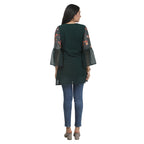 Floral Pleated Bell-Sleeve Maternity Tunic – Bottle Green