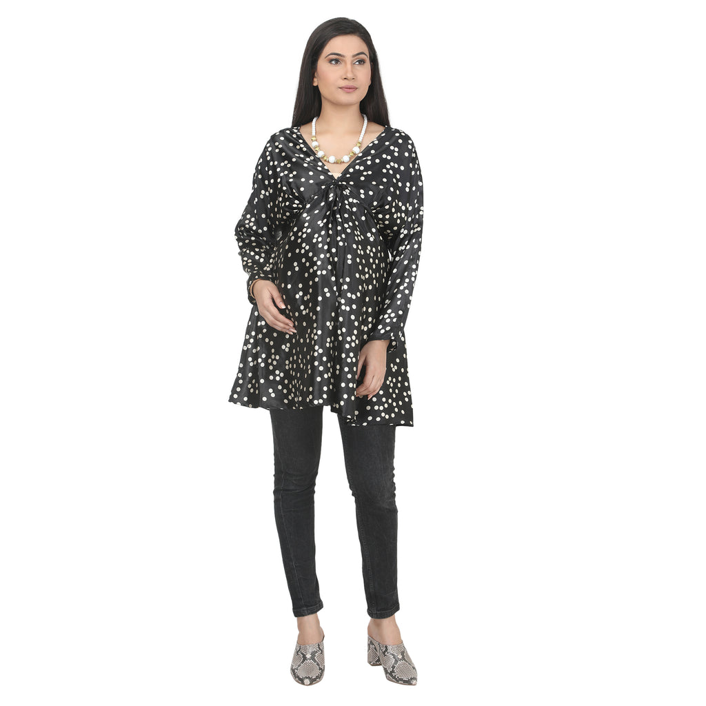 Black & White Polka Dot Maternity Tie-Front Tunic