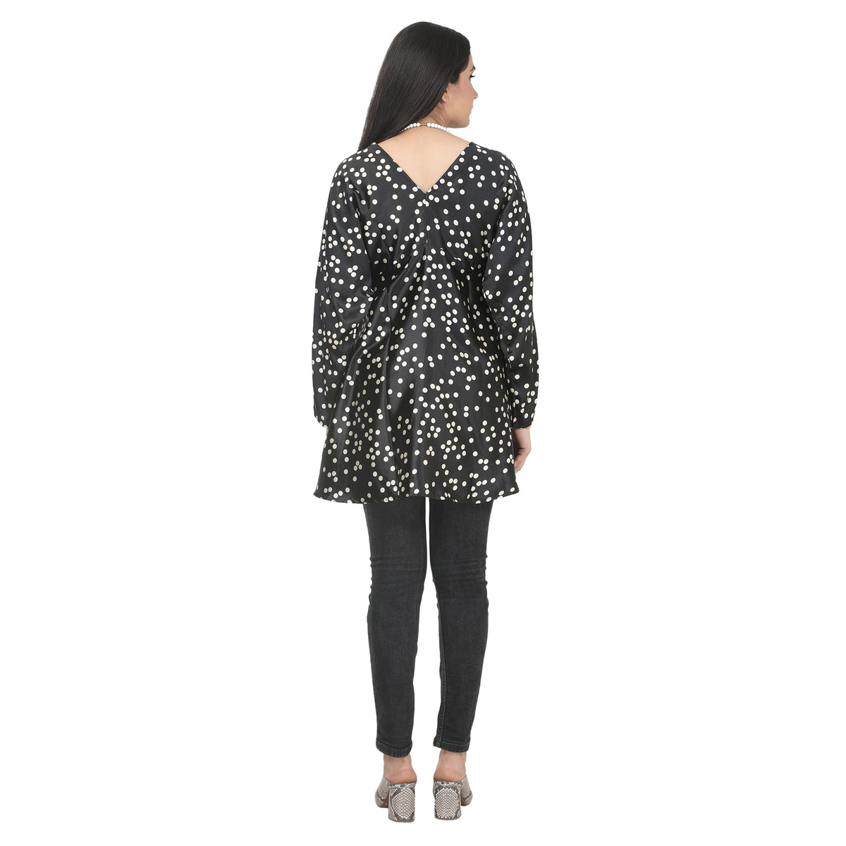 Black & White Polka Dot Maternity Tie-Front Tunic