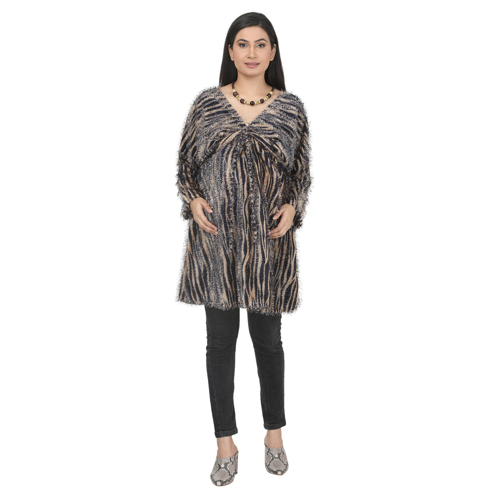 Black & Beige Striped Fuzzy Maternity Tunic