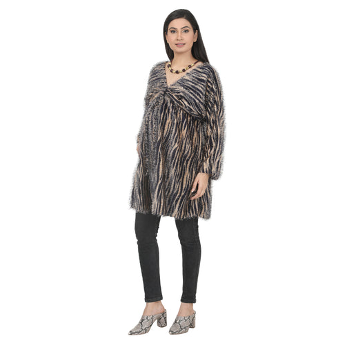 Black & Beige Striped Fuzzy Maternity Tunic
