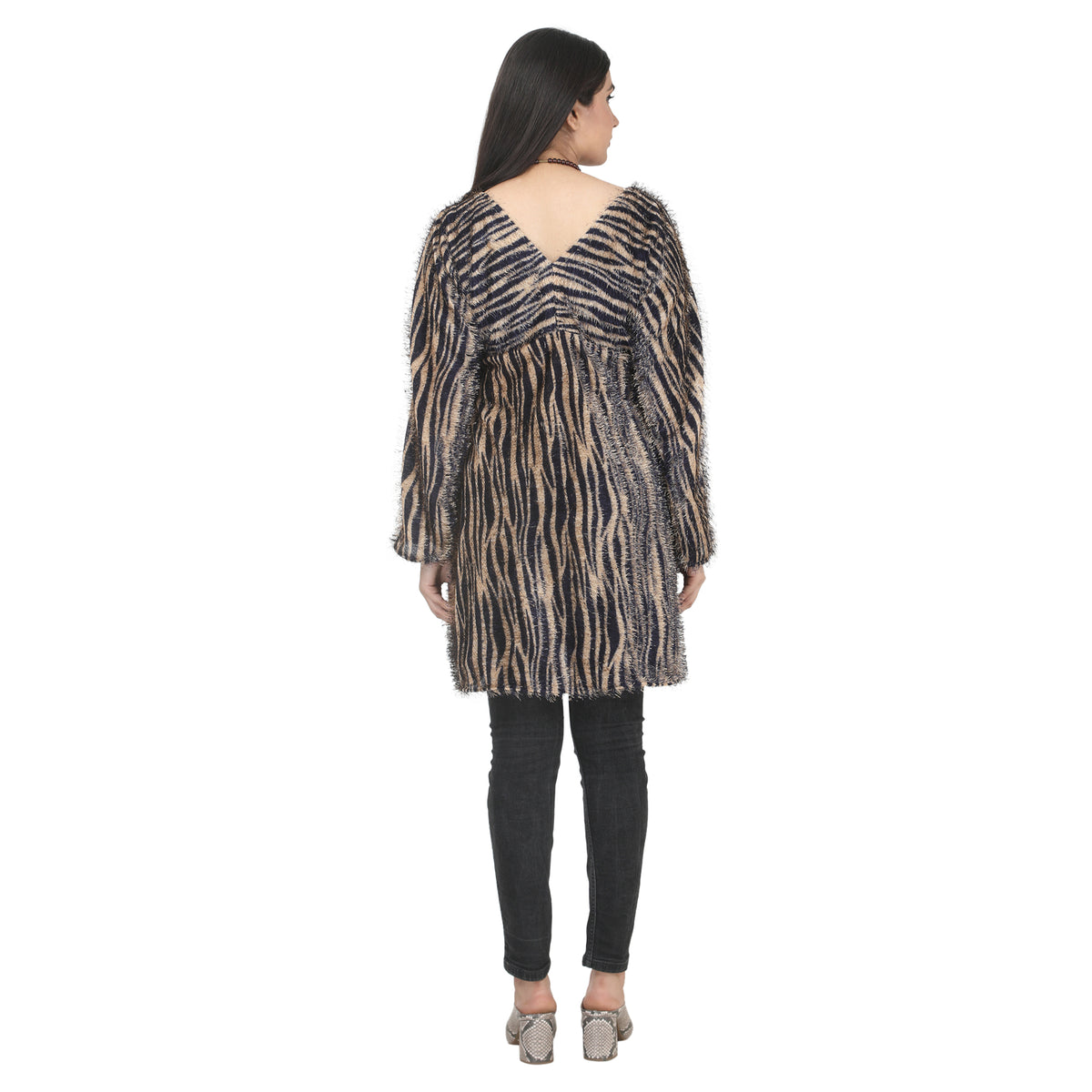 Black & Beige Striped Fuzzy Maternity Tunic