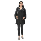 Black Printed Pleated Maternity Tunic with Bell Sleeves
