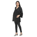 Black Printed Pleated Maternity Tunic with Bell Sleeves