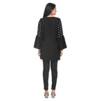 Black Printed Pleated Maternity Tunic with Bell Sleeves