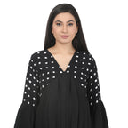 Black Printed Pleated Maternity Tunic with Bell Sleeves