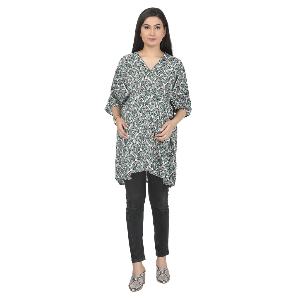 Green Floral Printed Maternity Kaftan Tunic