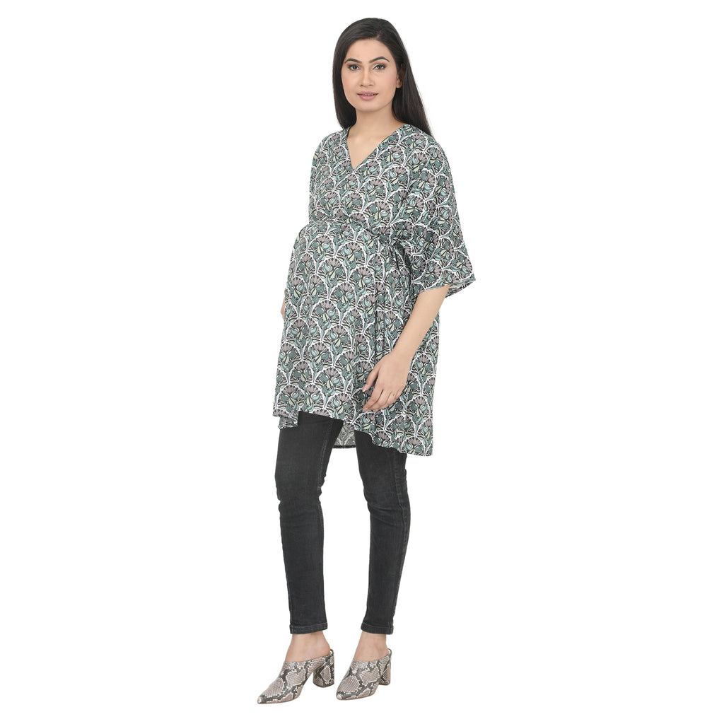 Green Floral Printed Maternity Kaftan Tunic