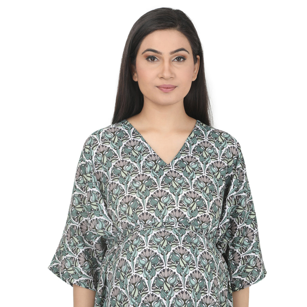 Green Floral Printed Maternity Kaftan Tunic