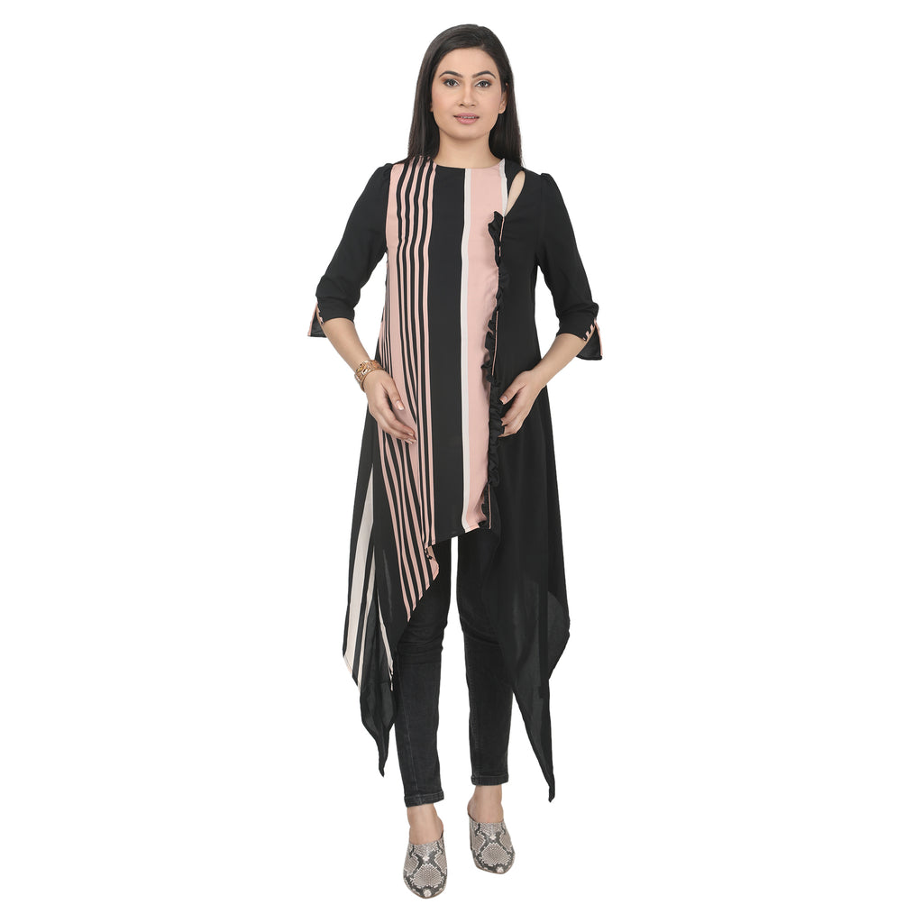 Black & Blush Asymmetric Printed Tunic