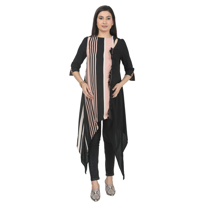 Black & Blush Asymmetric Printed Tunic