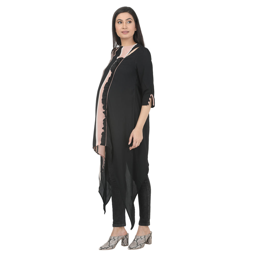Black & Blush Asymmetric Printed Tunic