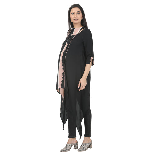 Black & Blush Asymmetric Printed Tunic