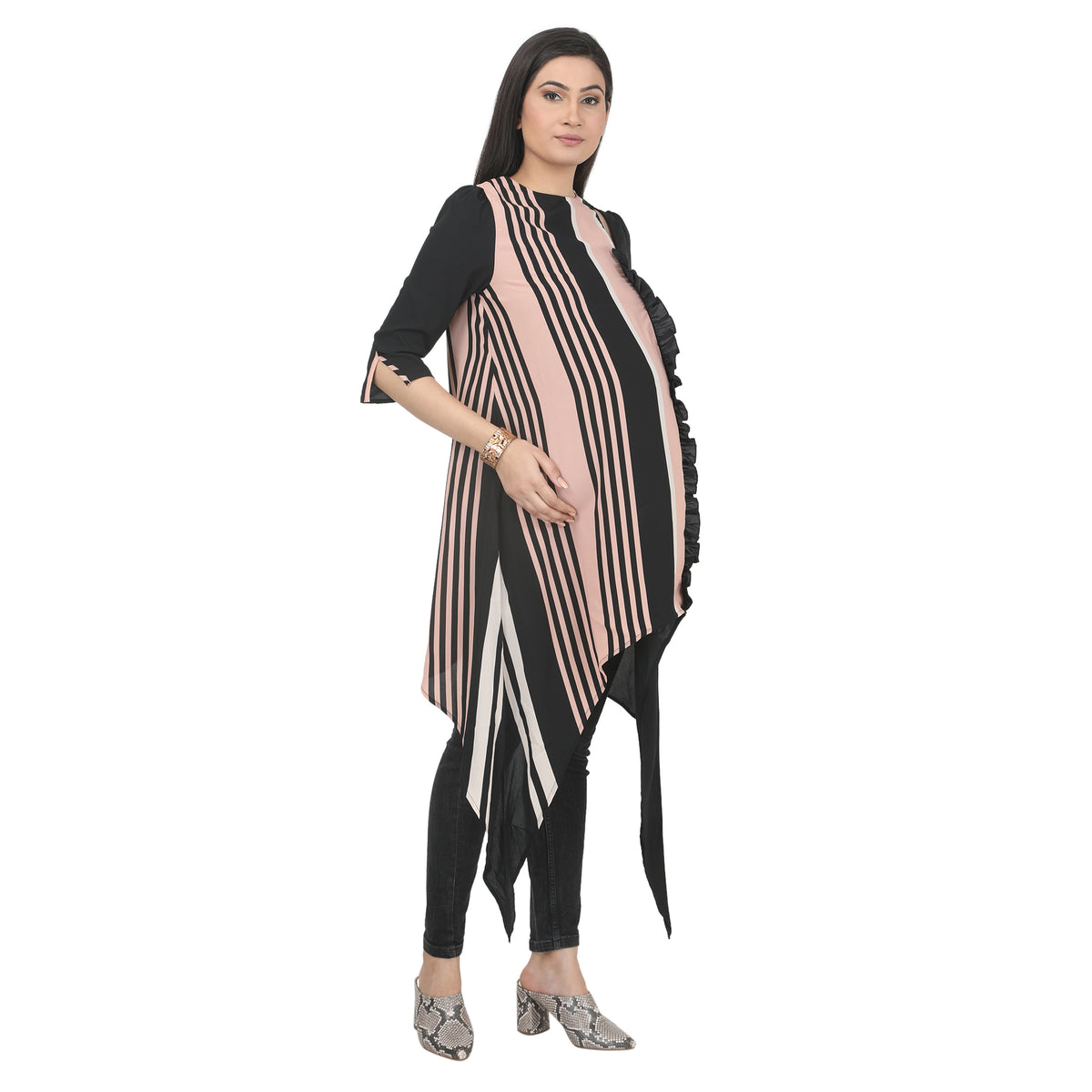Black & Blush Asymmetric Printed Tunic