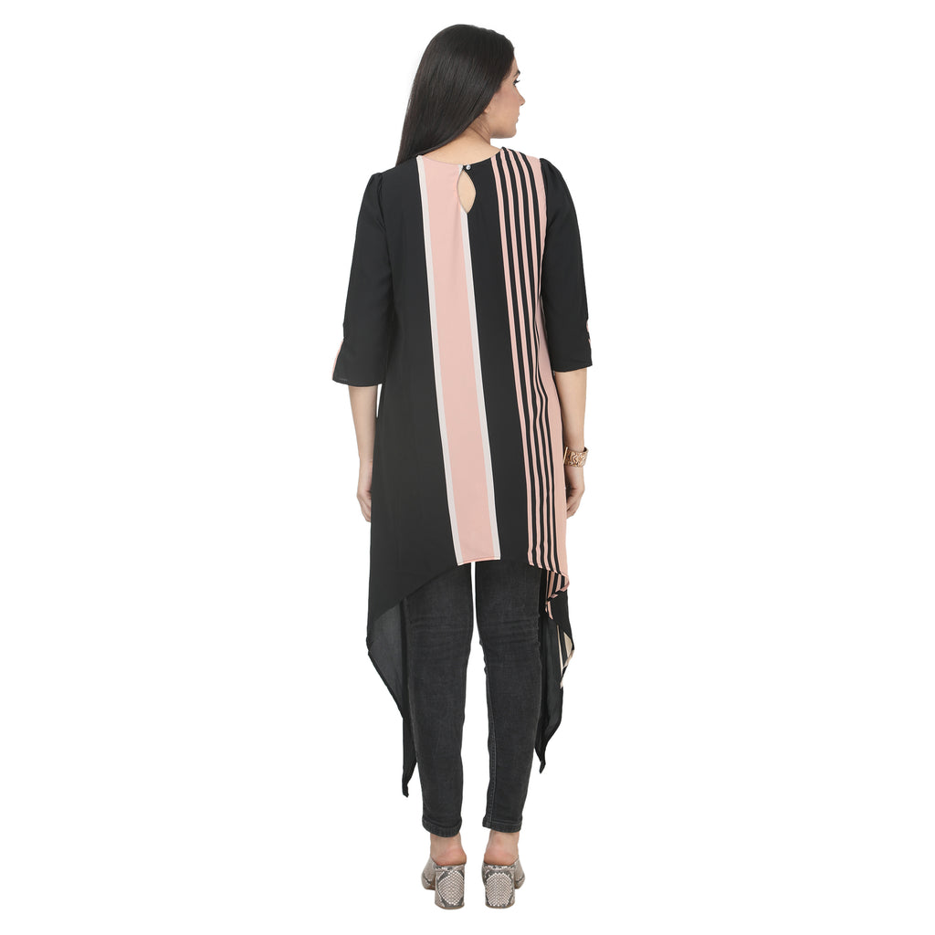 Black & Blush Asymmetric Printed Tunic