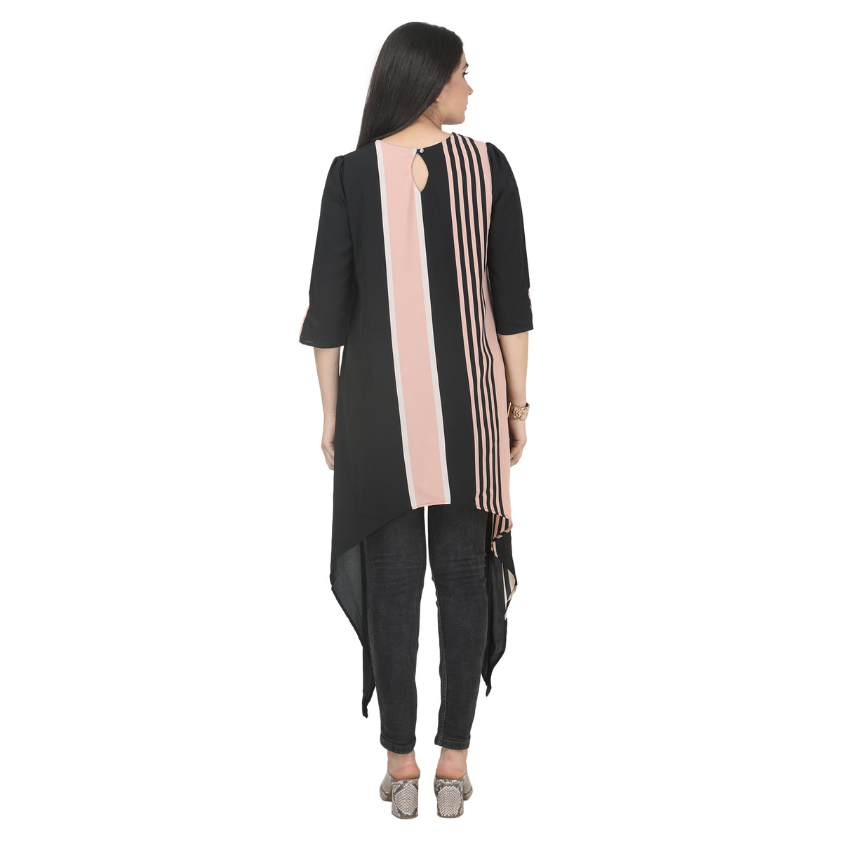 Black & Blush Asymmetric Printed Tunic