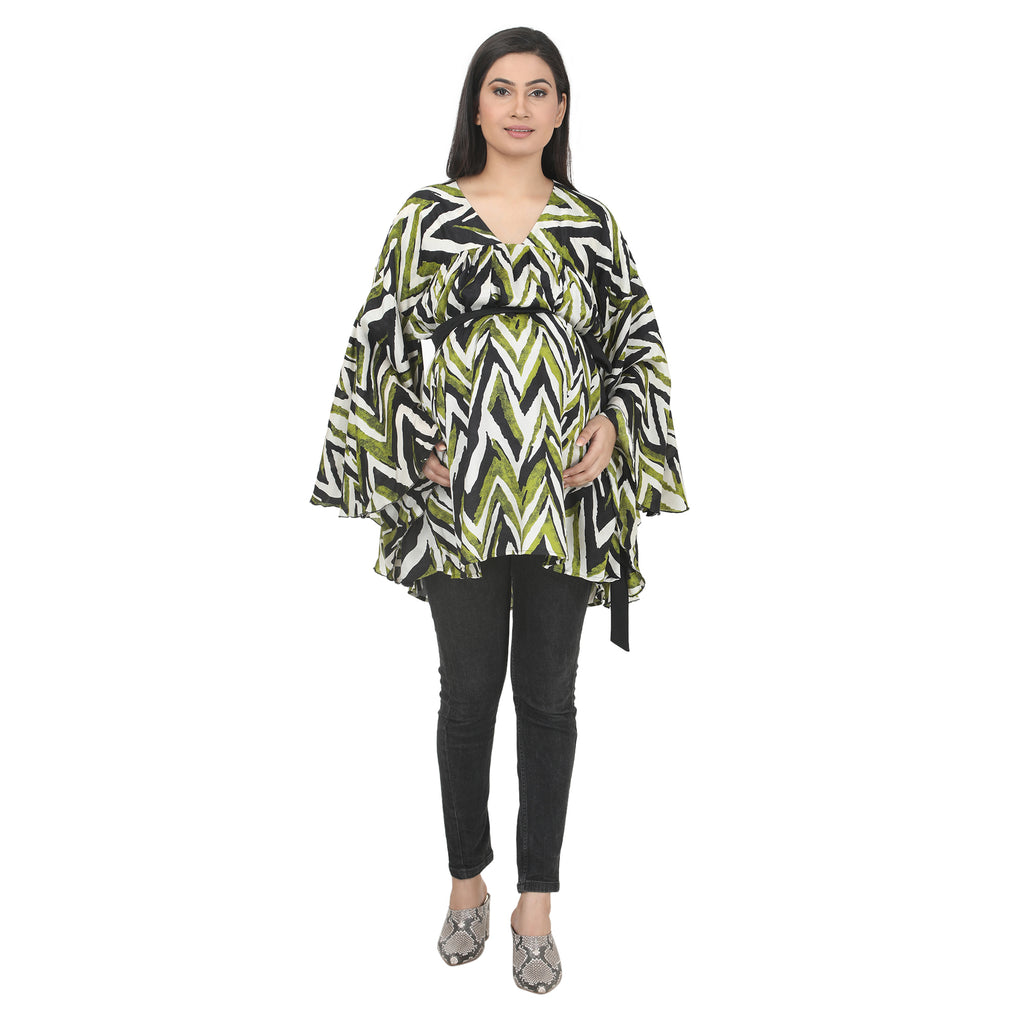 Olive Green & Black Printed Maternity Tunic