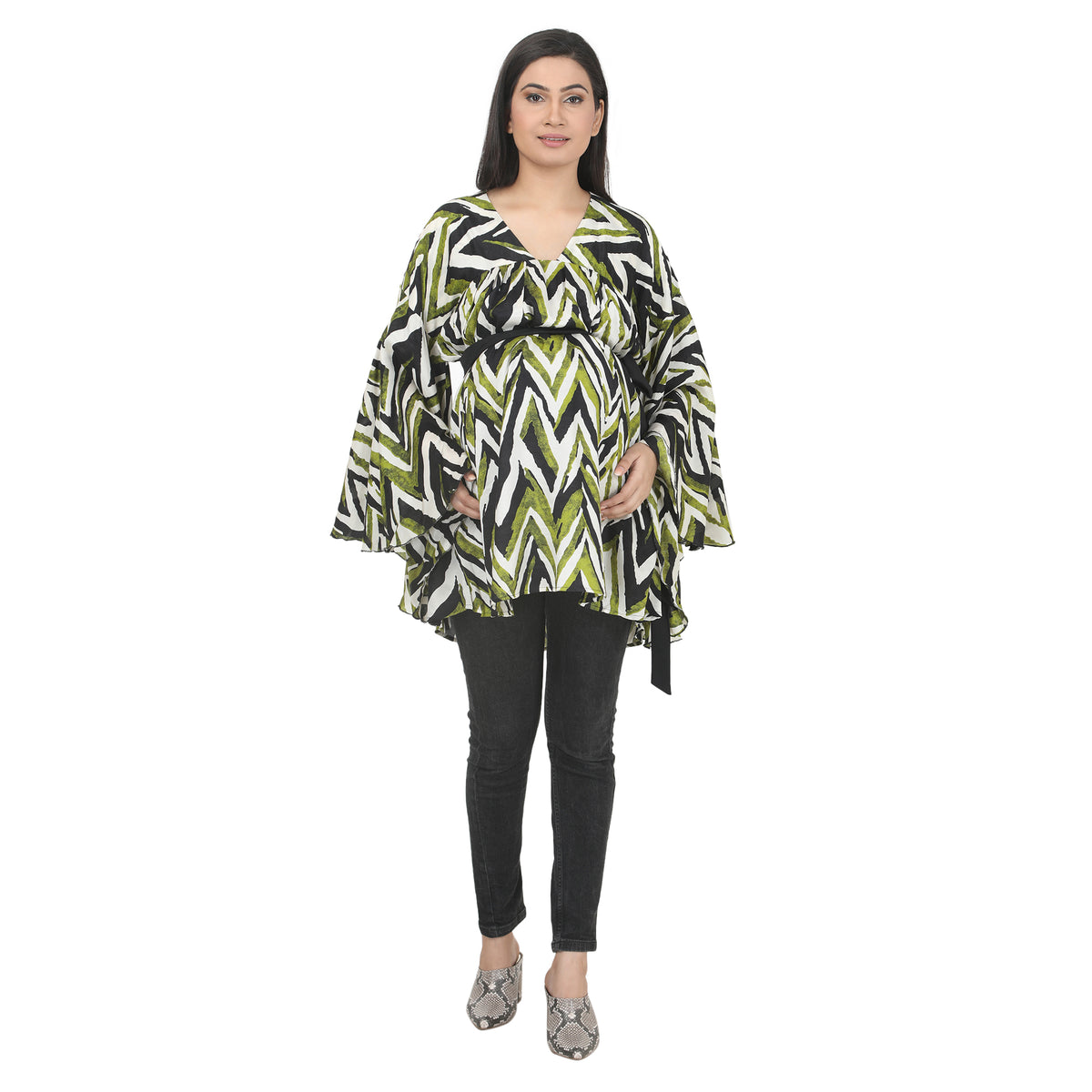 Olive Green & Black Printed Maternity Tunic