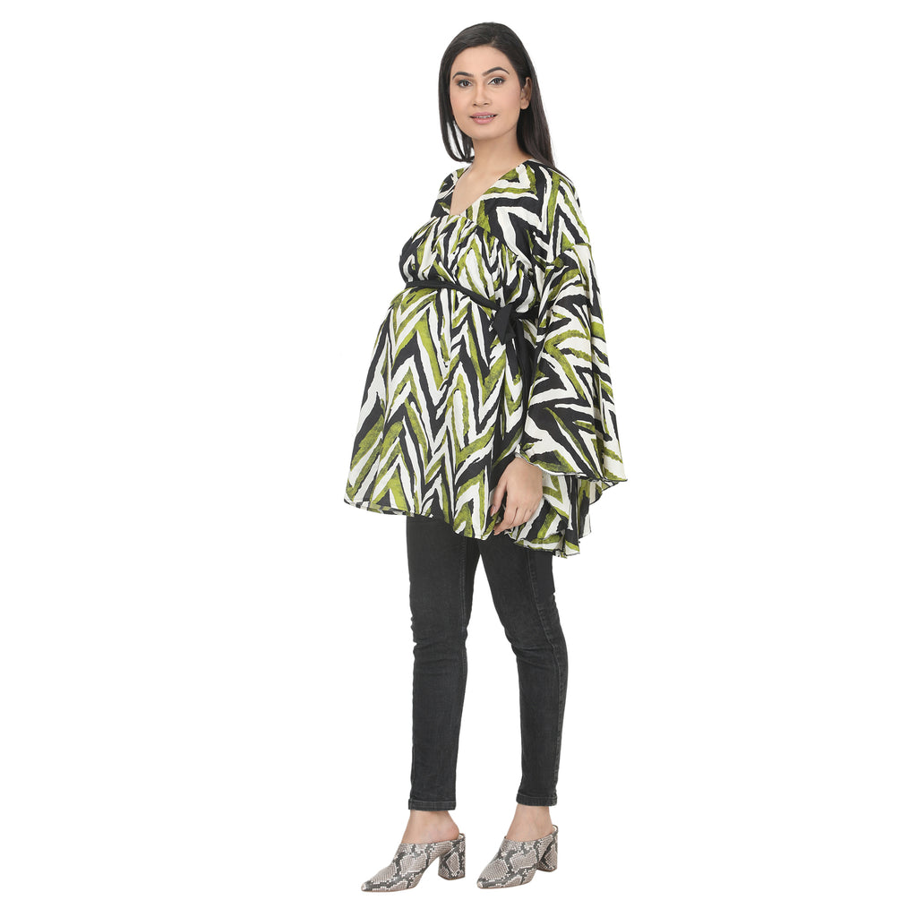 Olive Green & Black Printed Maternity Tunic