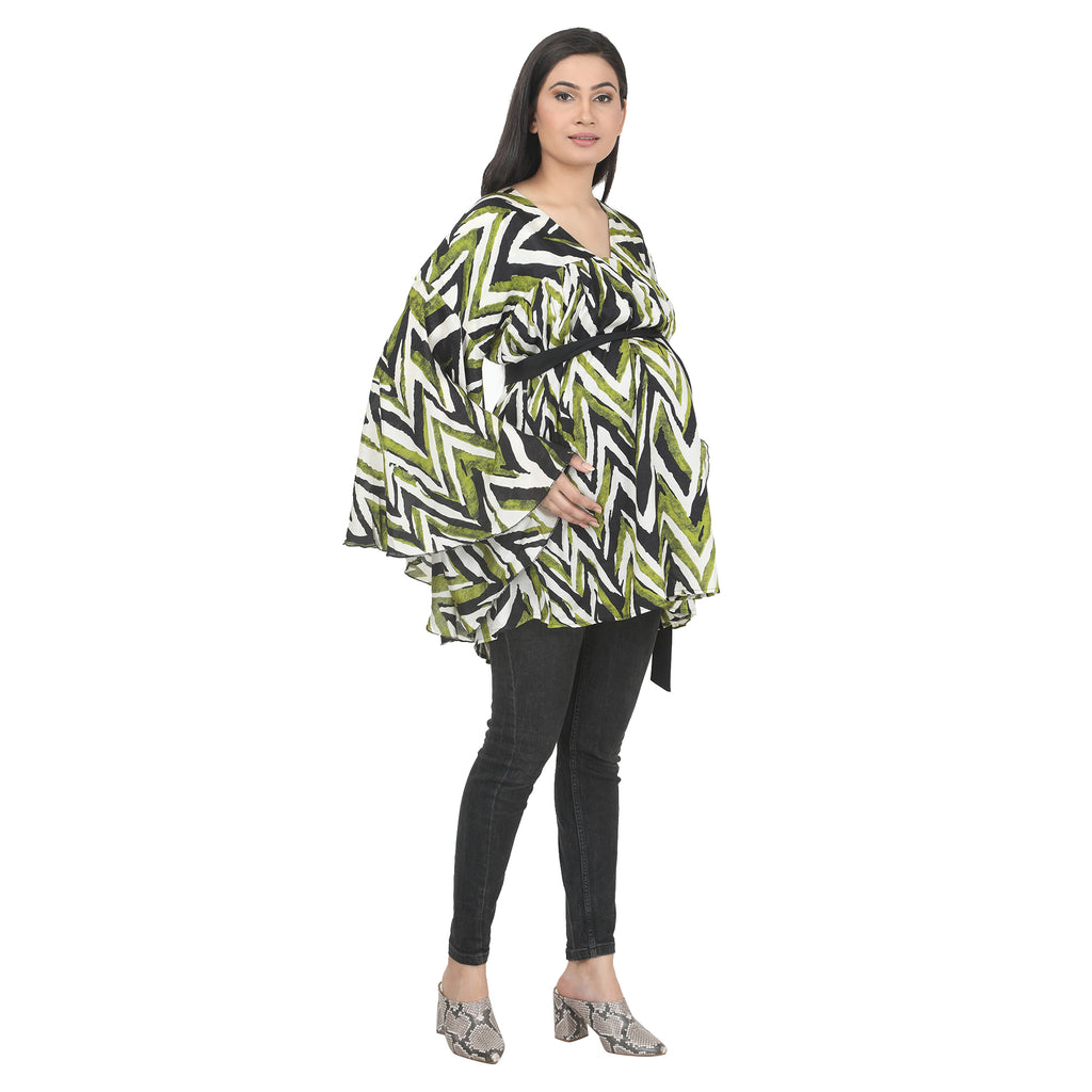 Olive Green & Black Printed Maternity Tunic
