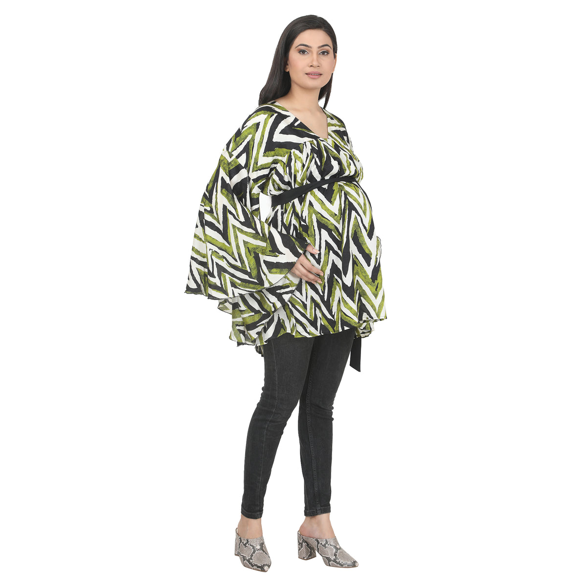 Olive Green & Black Printed Maternity Tunic