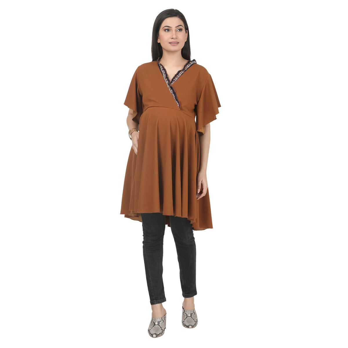 Rust Brown Maternity Flared Tunic
