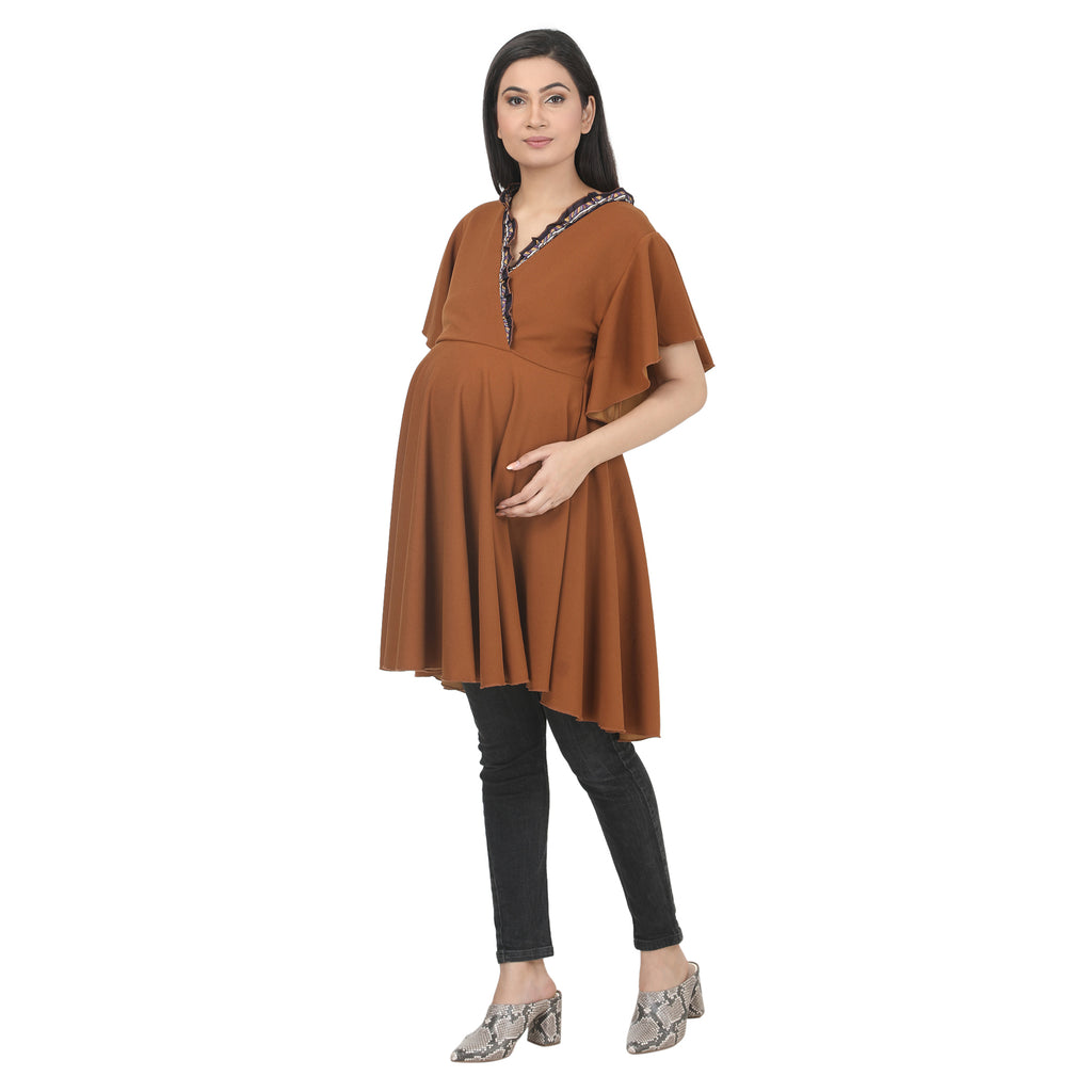 Rust Brown Maternity Flared Tunic