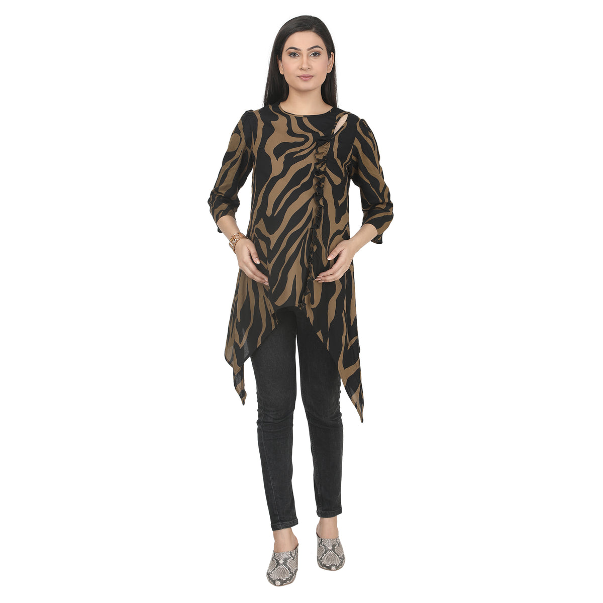 Black & Fauji Green Abstract Print Maternity Tunic