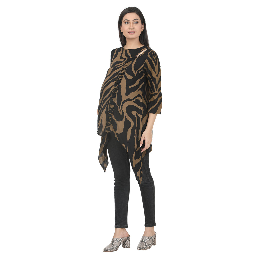 Black & Fauji Green Abstract Print Maternity Tunic