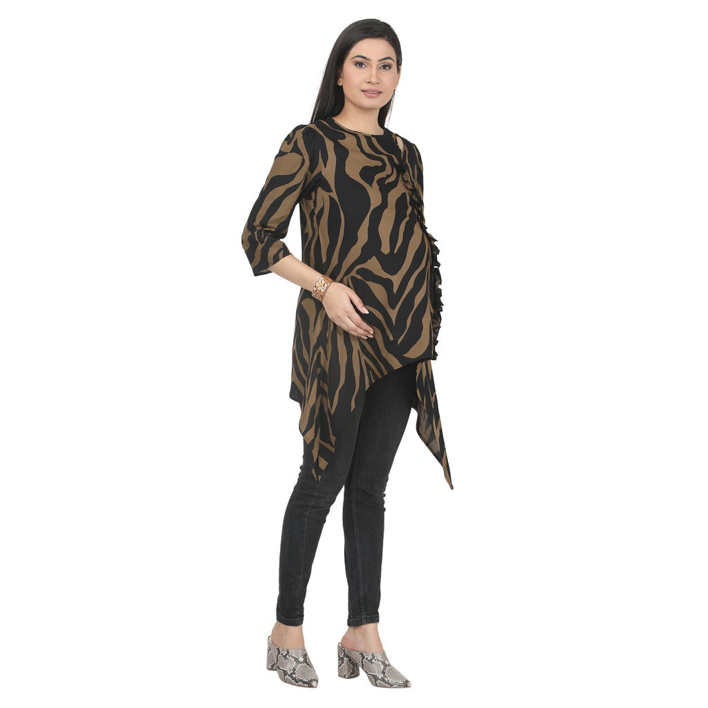 Black & Fauji Green Abstract Print Maternity Tunic
