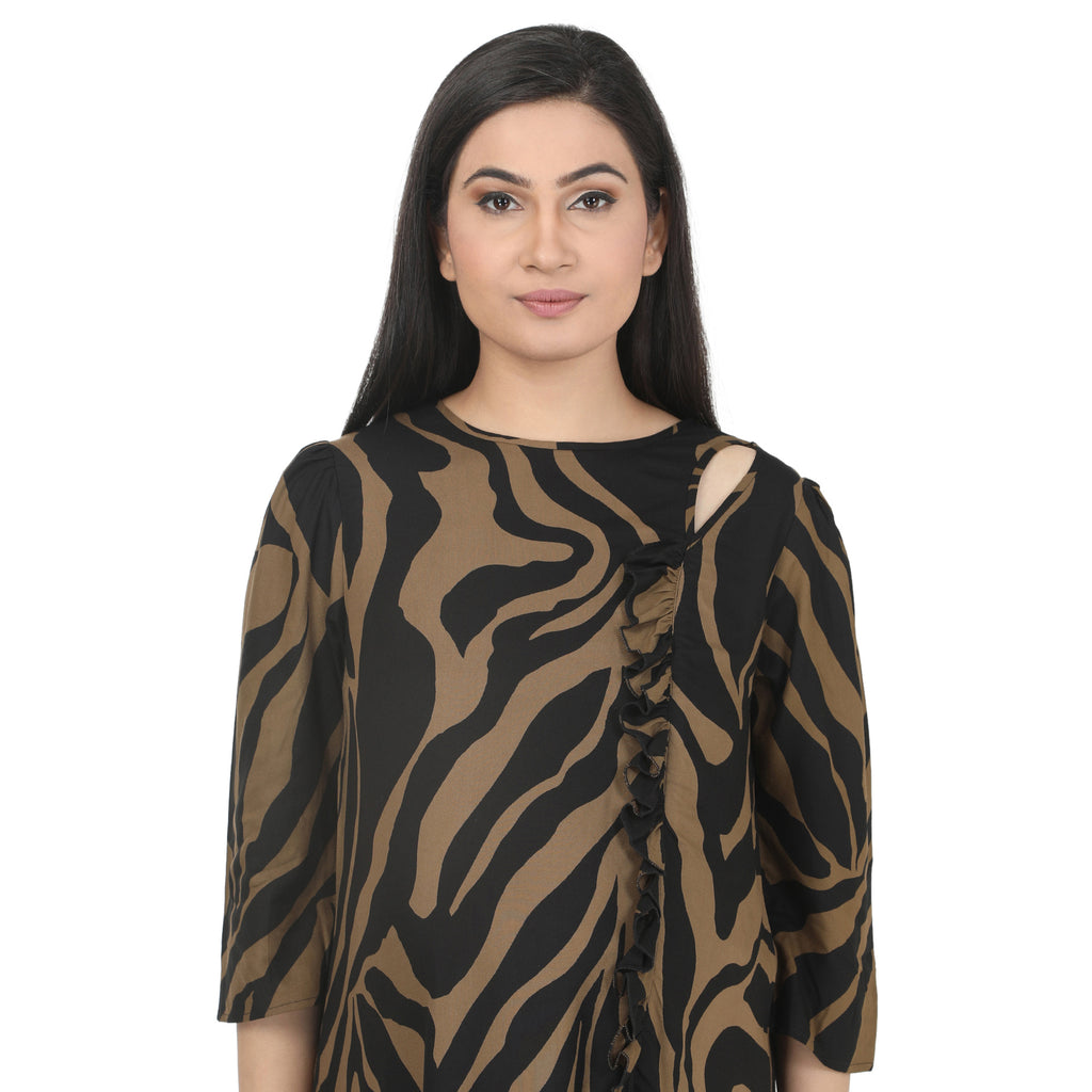 Black & Fauji Green Abstract Print Maternity Tunic